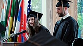 Anna-Marie Freitag and Martin Fast give a speech on behalf of the graduating class